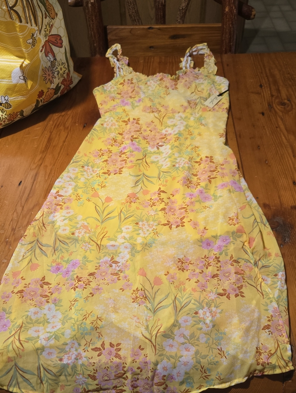 Nwt Liberty Love Yellow Floral Midi Dress with Pink & White Blossoms Sz L